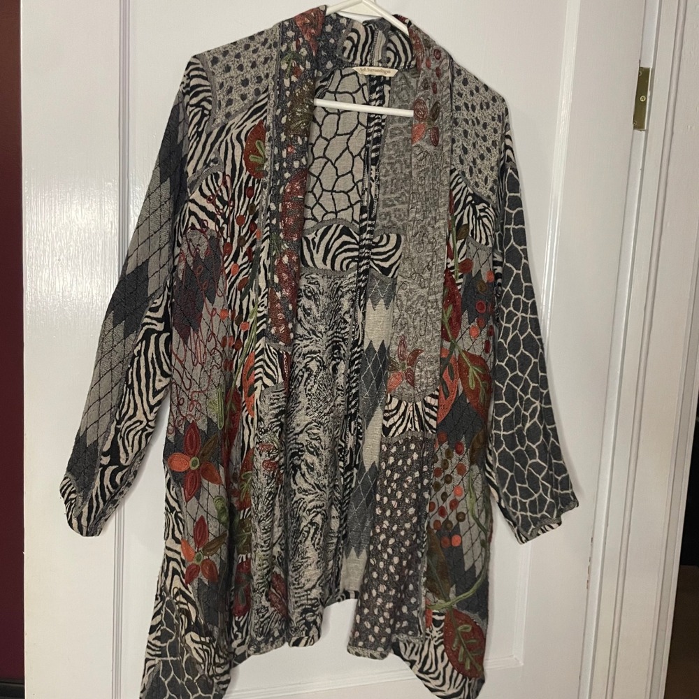Soft Surroundings Art To Wear‎ Bohemian Open Front Cardigan PS/PM embroirdered